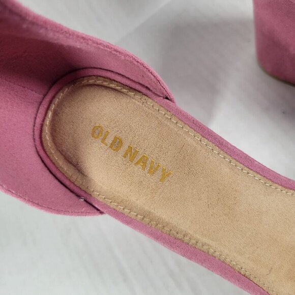 Old Navy Pink Suede Buckle Strap & Open Toe Chunky Heel Sandals Size 9 - Picture 6 of 11